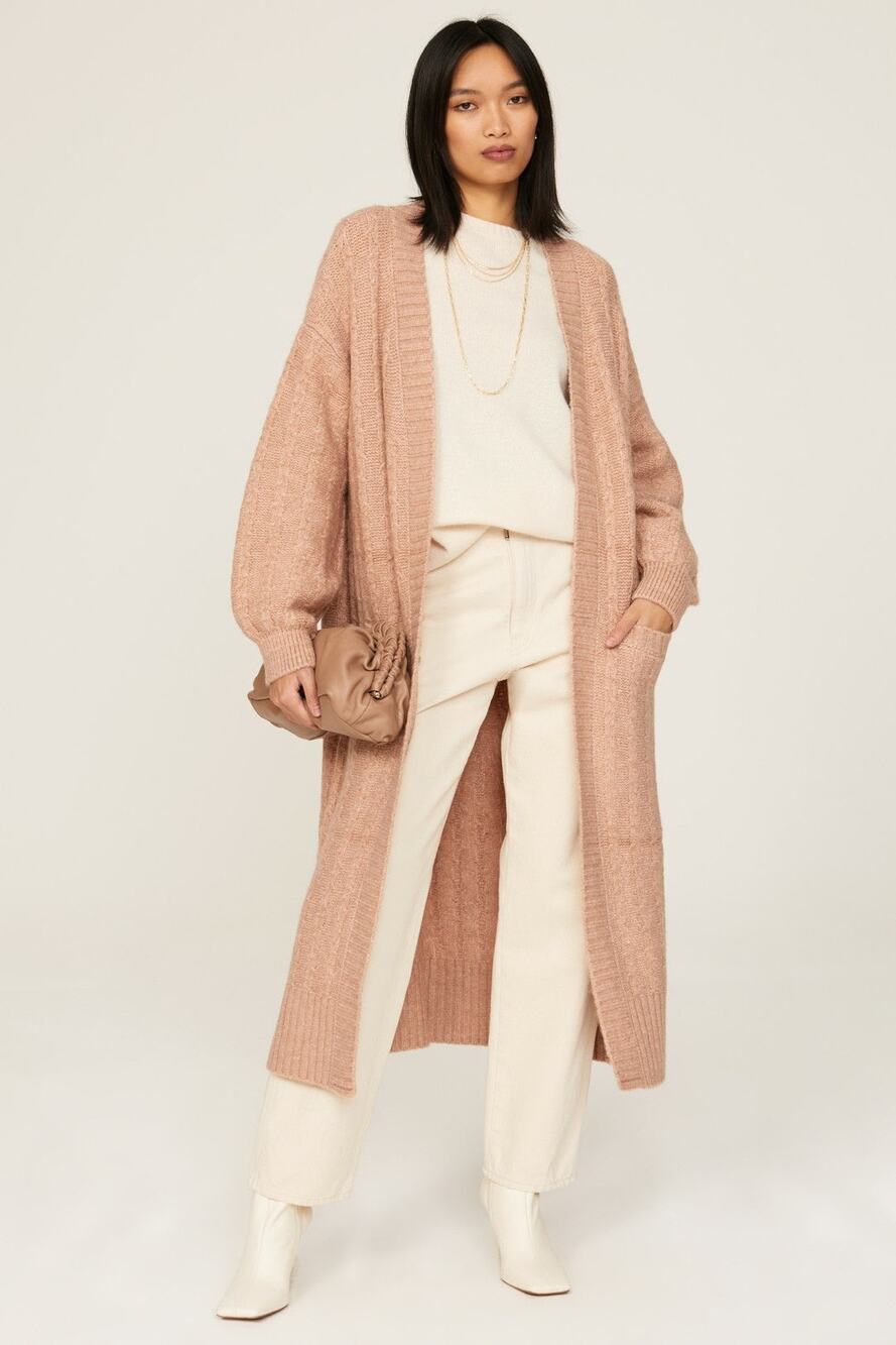 Love, Whit by Whitney Port Beige Wool Blend Oversized Long Cardigan Sweater L